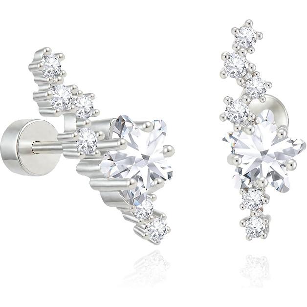 Cicy Bell Womens Flat Back Stud Earrings 18K Gold Plated Hypoallergenic | 316L G23 Surgical Titanium Steel, CZ Stud Jewelry, Tragus Helix Cartilage
