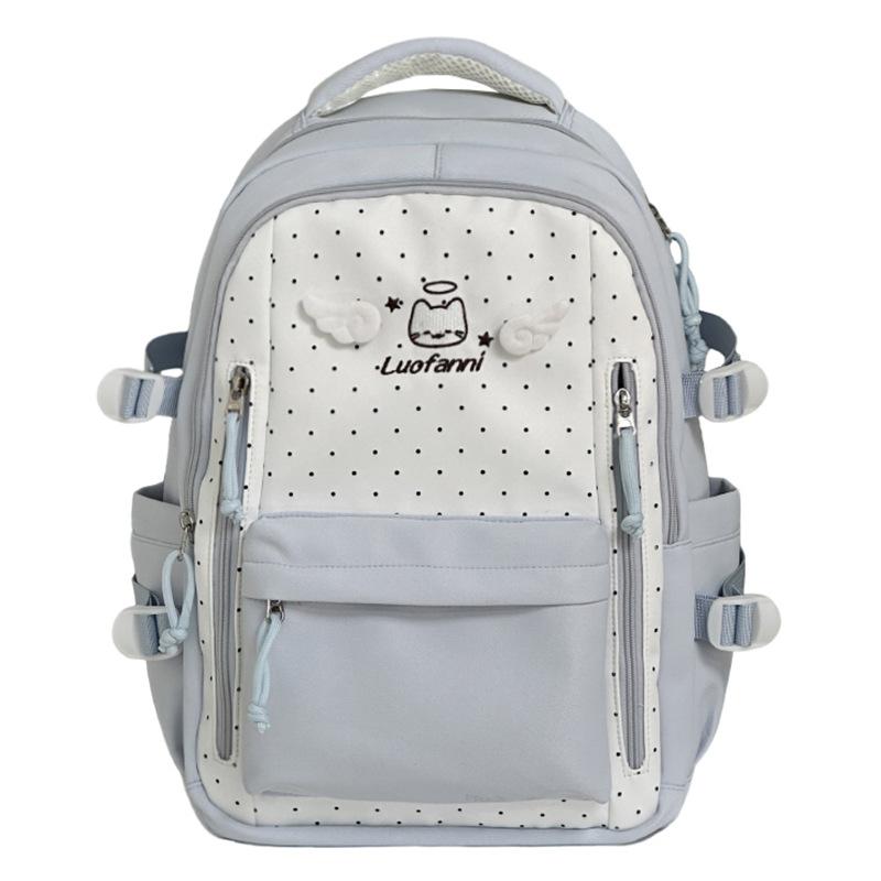 Schoolbagins Sweet and Cute Polka Dot Backpack Female Junior High School Student Schoolbag Female Large Capacity Travel Backpack