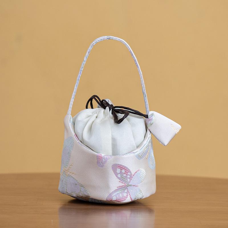 Brocade Embroidered Butterfly Tea Set Storage Bag Traditional Tea Cozy for Teapot Portable Travel Storage Bags Drinkware Teaware