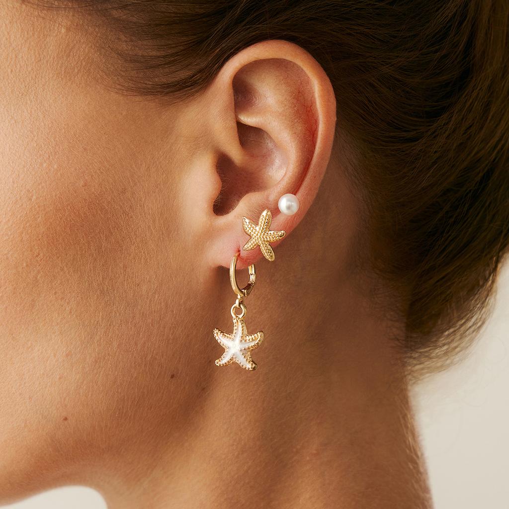 Ocean Style Starfish Shell Pendant Earrings Fashion Metallic Bowknot Ear Clips Ear Cuffs