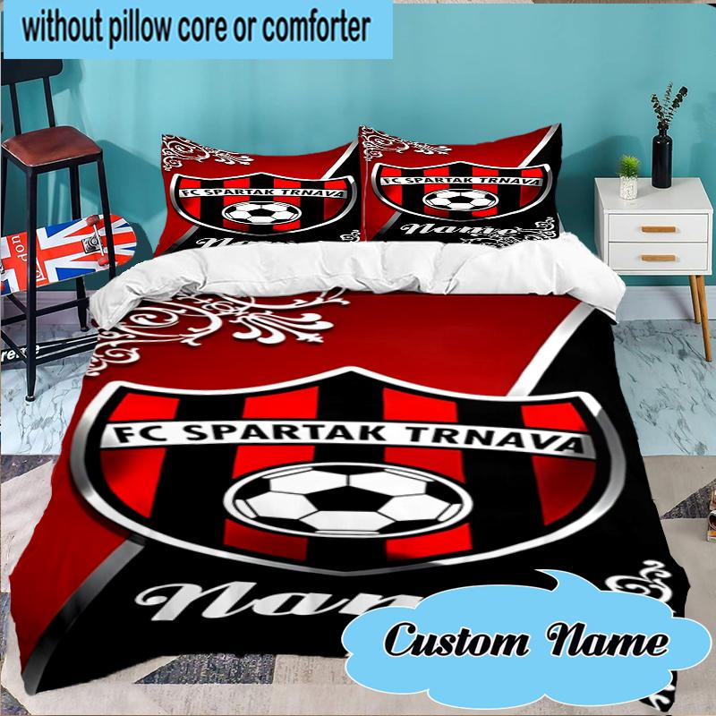 Ensemble de literie personnalisé Nom Spartak Trnava Blason de Football 3 pièces, Ensemble de literie comprenant 1 housse de couette et 2 taies d'oreiller pour chambre à coucher, Dortoir Cadeau