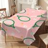 1pc Tennis-Themed Tablecloth, Durable Polyester Tablecloth, Pink and Green Theme with Racket and Ball Patterns, Suitable for Spring and Summer Decor, 
