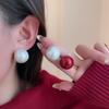 Retro Hong Kong Style Red Large Baroque Pearl Stud Earrings Light Luxury Gentle High Sense Earrings Versatile Temperament Earrings