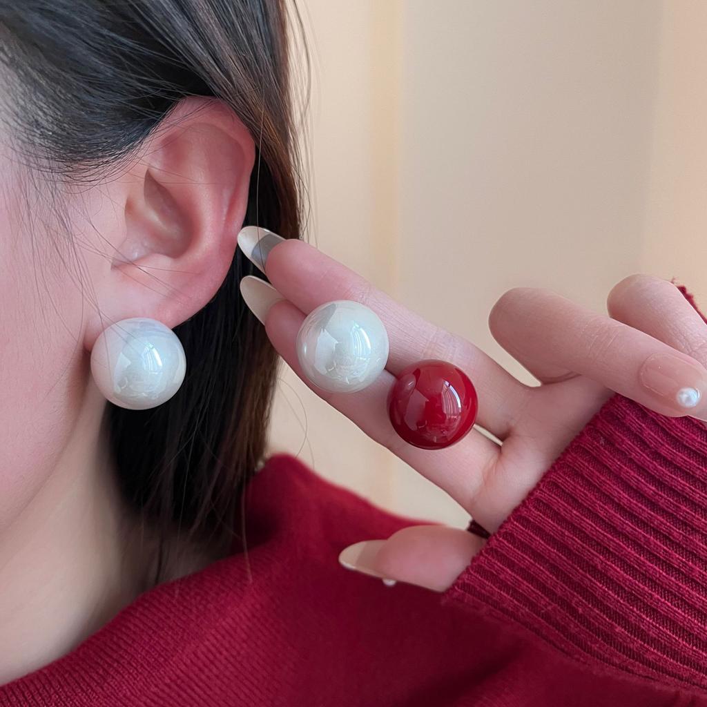 Vintage Red Baroque Pearl Stud Earrings Large Elegant Statement Drop Jewelry for Women