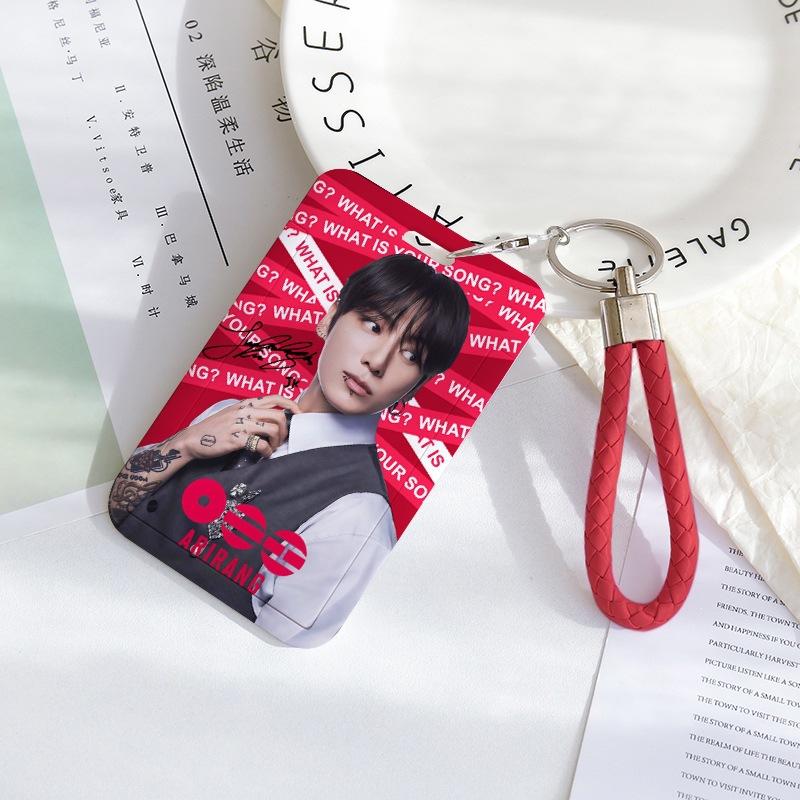 BTS Sliding Photocard Holder, Protective ID Badge Card Case with Braided Keychain Strap, Student Campus Bus Meal Card Protector Merch for ARMY