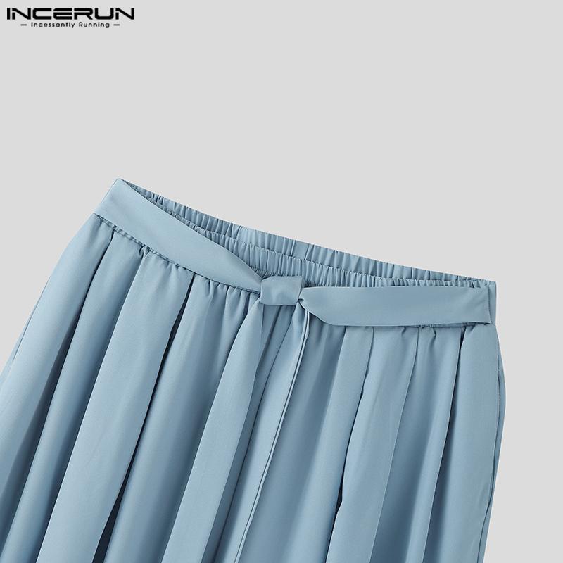 INCERUN 2-teiliges Herren-Set: Hemd mit Reverskragen, leicht transparent, langärmlig, mit weitem Bein und lange Hose