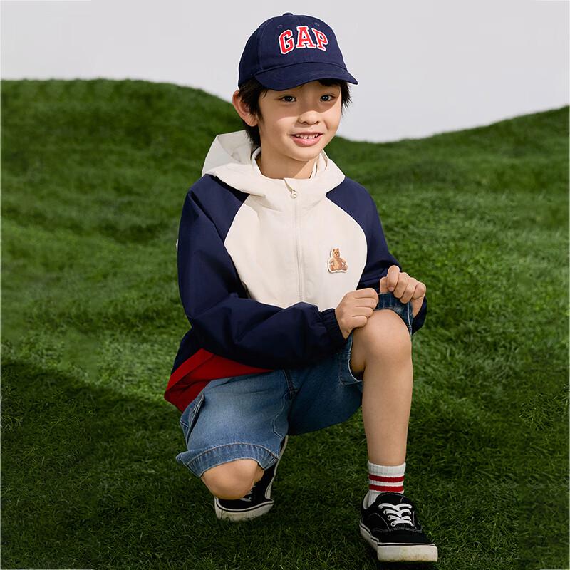 GAP Boys' Bear Logo Hooded Windbreaker Jacket