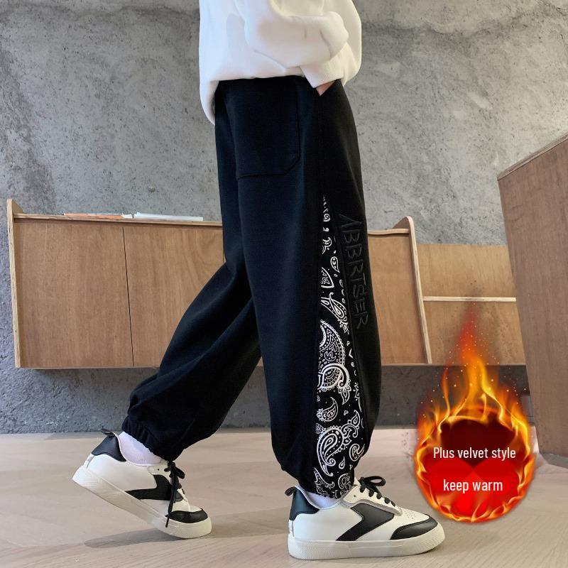 2025 Boys' Fleece-Lined Winter Pants - Stylish One-Piece Sports Trousers for Medium & Large Children