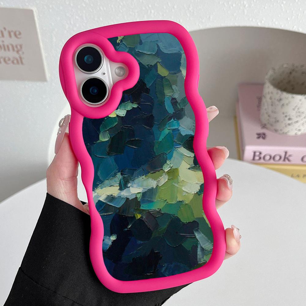 

Abstract Oil Painting Phone Case for iPhone 17 16 15 14 13 12 11 Air Pro Max Plus Red Soft TPU Wavy Edge Cover iPhone 11 Pro