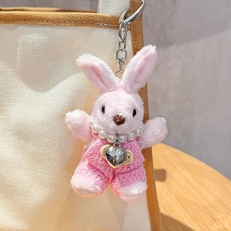 Bunny Plush Unique Keychain With Dazzling Pearl Chain Available In Soft Color Options