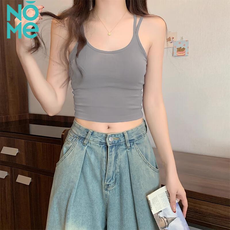 NOME Women s Cotton Crop Cami Tank Top with Double Shoulder Straps L