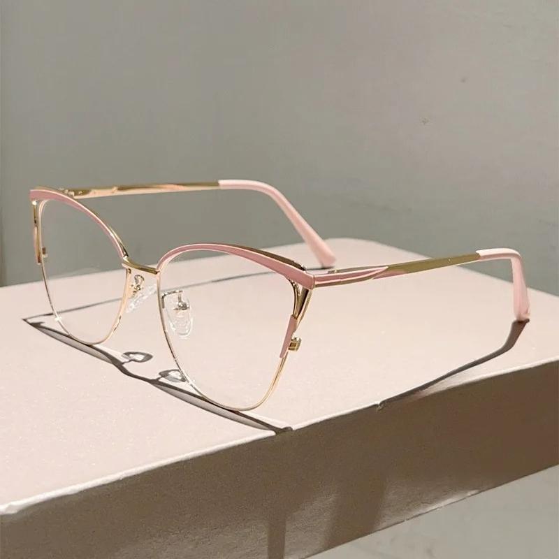 New Minimalist Metal Anti Blue Light Glasses For Women Fashion Cat Eye Glasses Business Lightweight Frame Computer Goggles