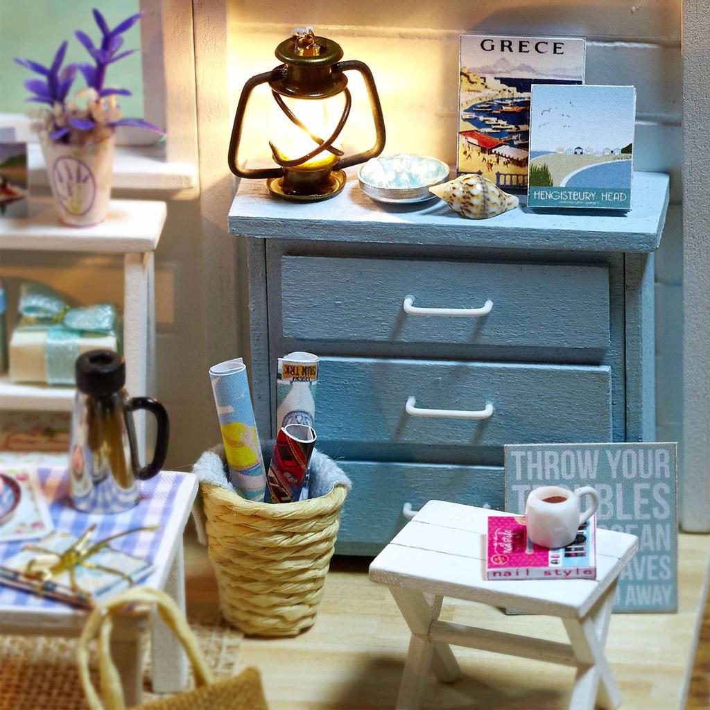 CUTEROOM DIY Wooden Dollhouse Handmade Miniature Assembled Toy for Kids and Interior Original Design Kit, House, Adults, Decoration, (Fresh Sunshine)