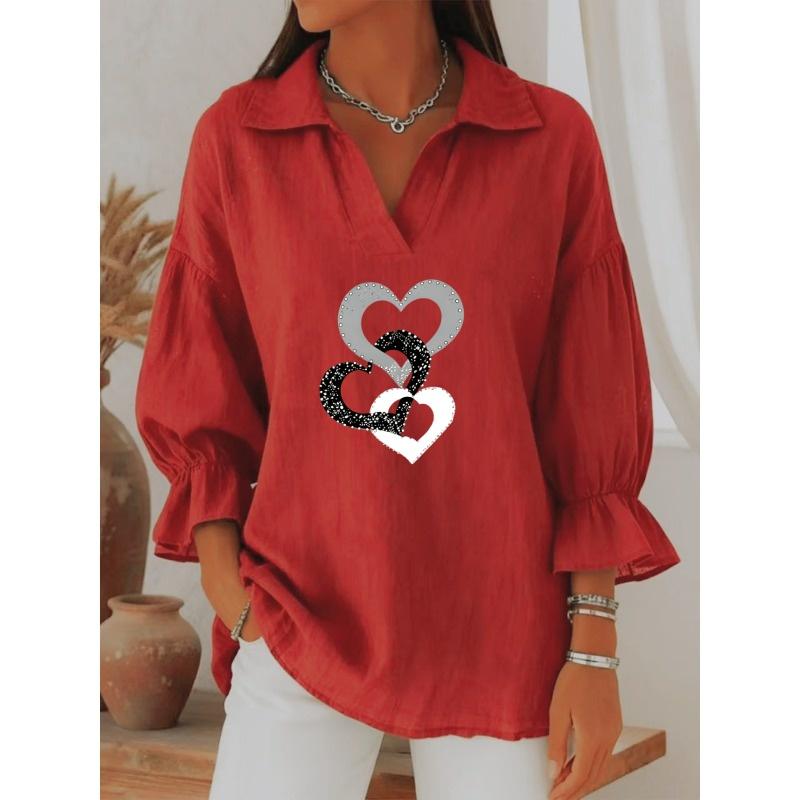 JPNTKY Women's Fashion Casual Summer Spring POLO Neck 3/4 Sleeves Blouses & Shirts