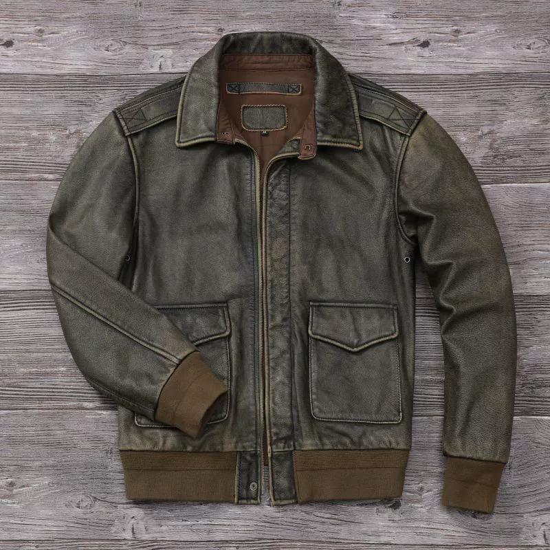 

Китайский размер классические военные A2 ВВС кожаные летные куртки винтажные потертые куртки из коровьей кожи мужские мягкие пальто из коровьей кожи S