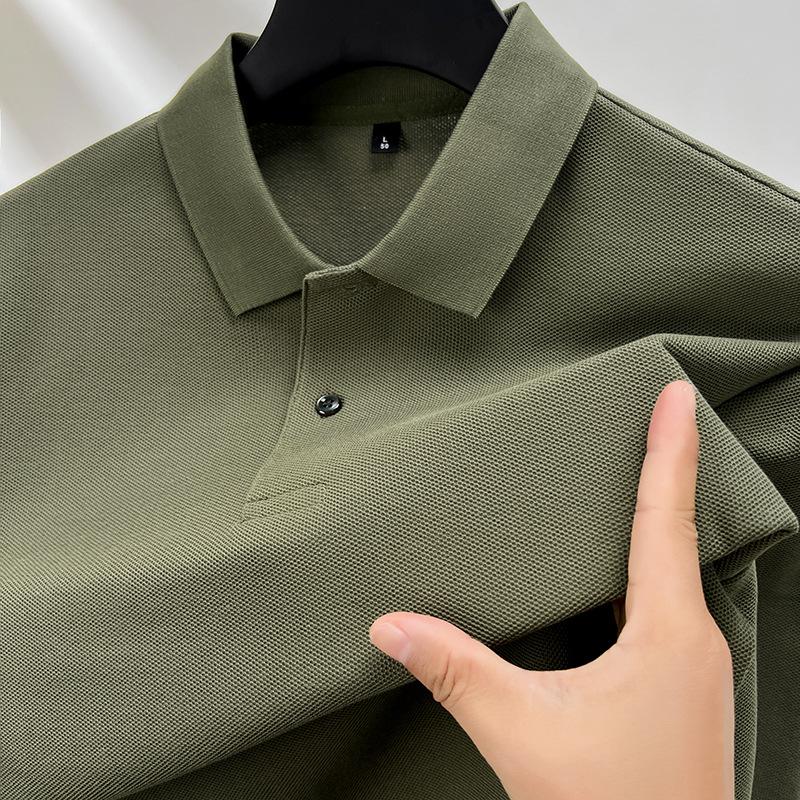 100% Cotton Men's Long Sleeve Polo Shirt Autumn Lapel Collar Business Casual T-Shirt
