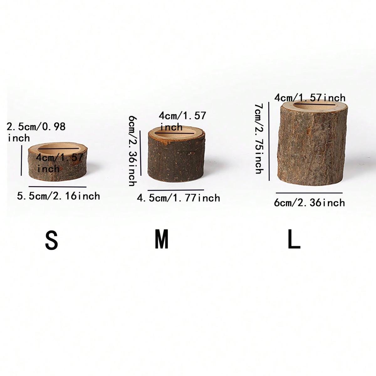 Three wooden tea lamp holders of different sizes, suitable for wedding, birthday, desktop center decoration, home decoration marrone