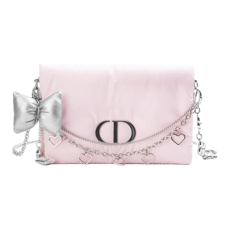 

DIOR Bag [Customized Cosmetic Bag] Heart-beating Silver Butterfly Jinghe Silver Bow Decoration Pink Cloud Storage Polyester Fiber Portable Sweet Fresh серебряный