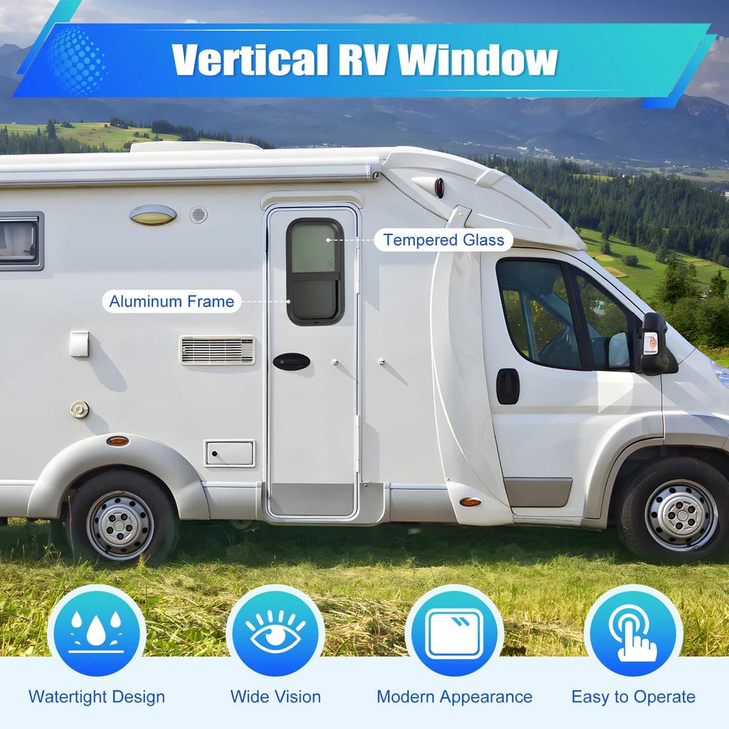 Premium RV Window 12" W x 22" H, Vertical Sliding Wall Window with Screen, for Cargo Trailers,Includes Complete Installation Kit