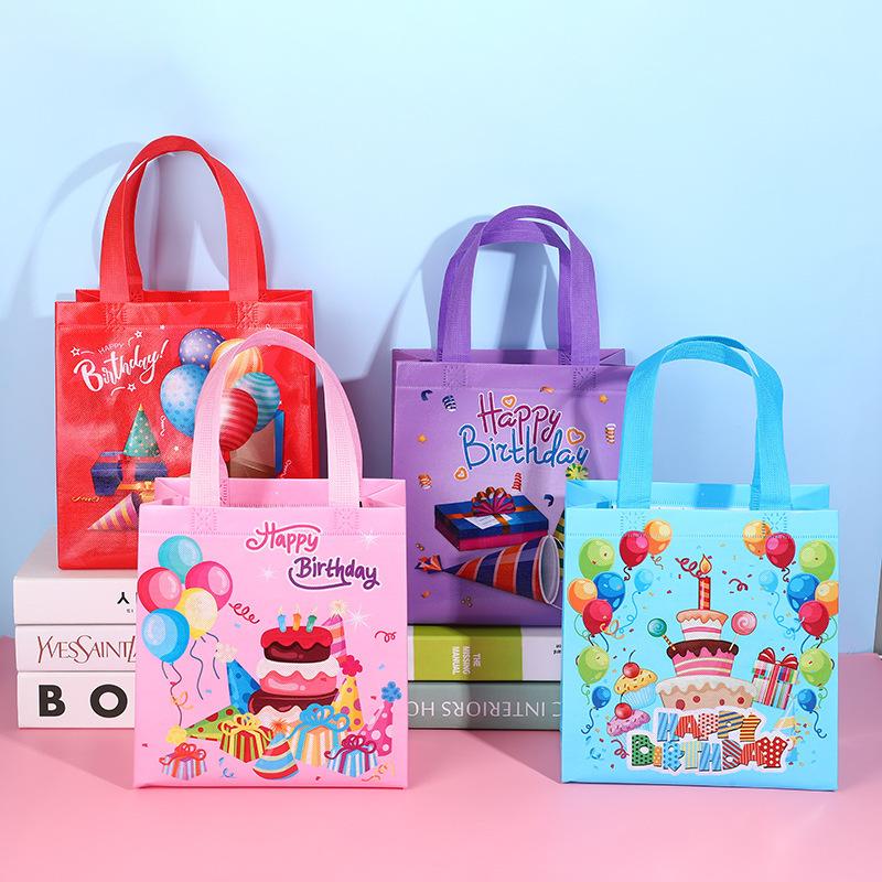 StoBag, Happy Birthday Party Gift Non Woven Bags, For kids Birthday Supplies, Fun, Reusable, Eco-Friendly, Packing Goodies