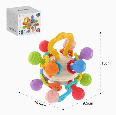 Baby Teething Toy with Soft Silicone Rattle and Grasping Ball, Boilable for Infants