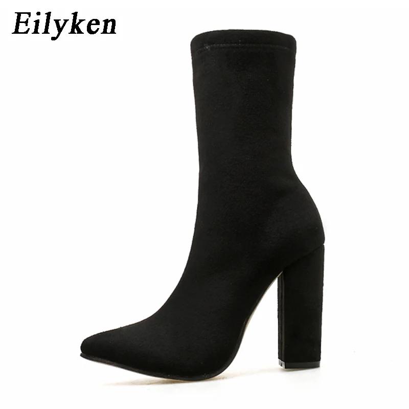 Fashion Eilyken New Women Ankle Boots Autumn Winter Fashion Pointed Toe Heel Zipper Ladies Chelsea Booties Shoes Plus Size 35-42