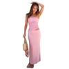 2025 Summer Women's Sleeveless Pleated Camisole Top and Slim-Fit Long Dress Set