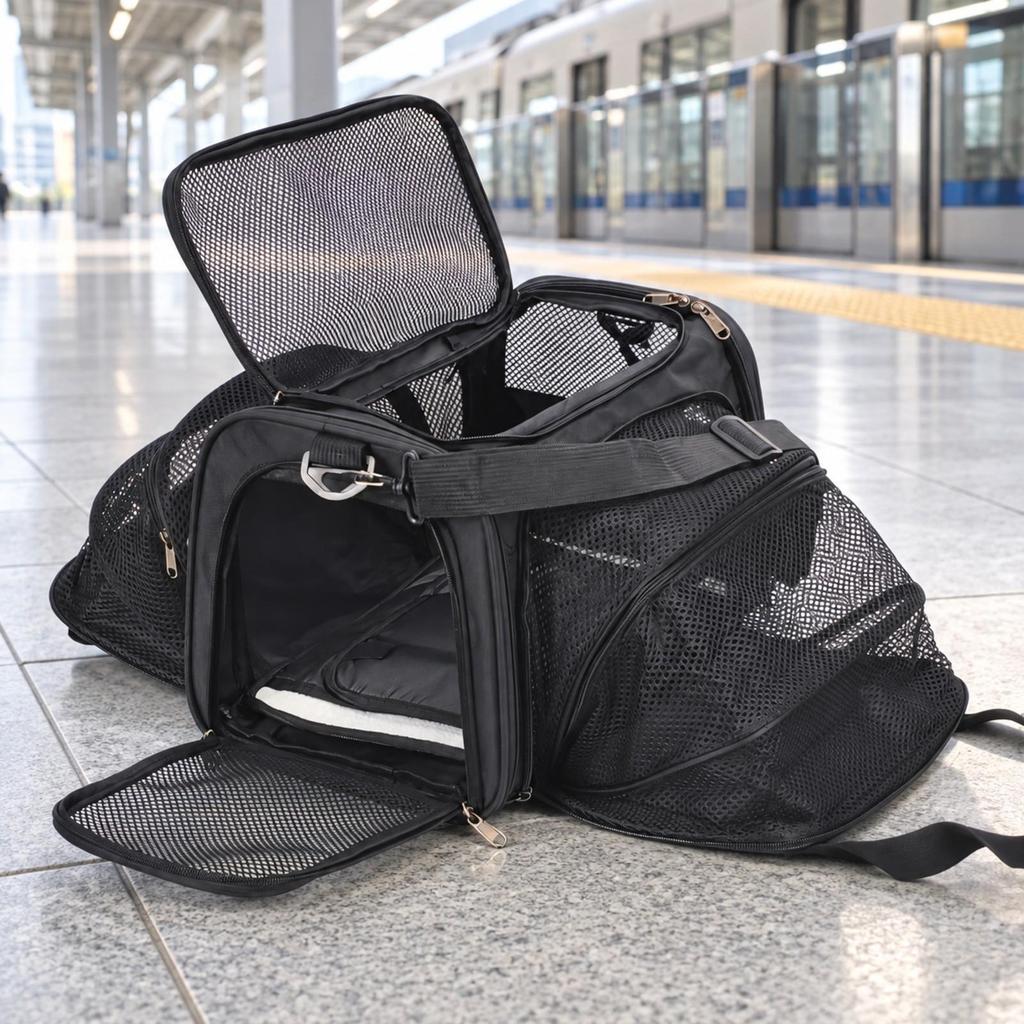 Expandable Pet Carrier with Mesh Panels Portable Foldable