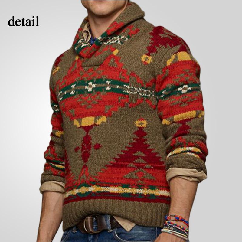 Herren-Pullover mit langen Ärmeln und Schalkragen, lockere Passform, lässig, weich, warm, grob gestrickt, Herbst/Winter, V-Ausschnitt, Strickoberteile, Pullover für Männer