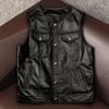 Genuine Leather Vest for Men Top Grain Cowhide Biker Jacket Heavyweight American Style Casual