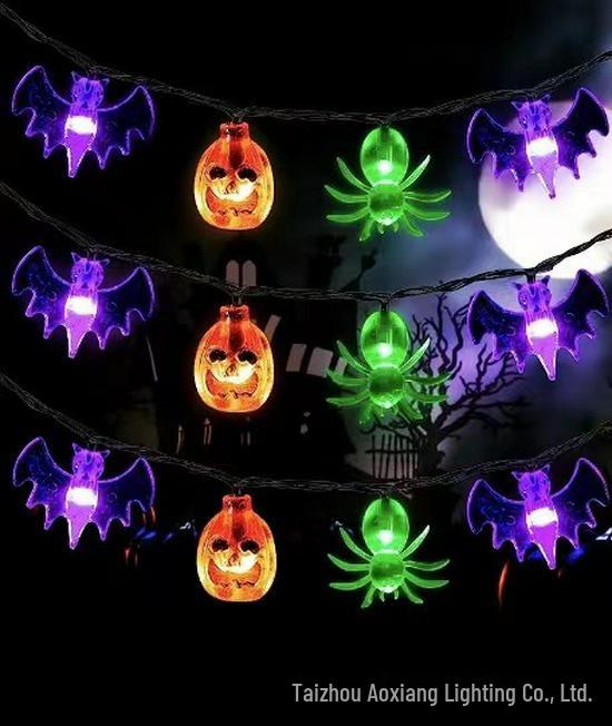 Halloween LED String Lights - Pumpkin, Spider, Ghost, Horror Decor, Marigold Colored Small Lights