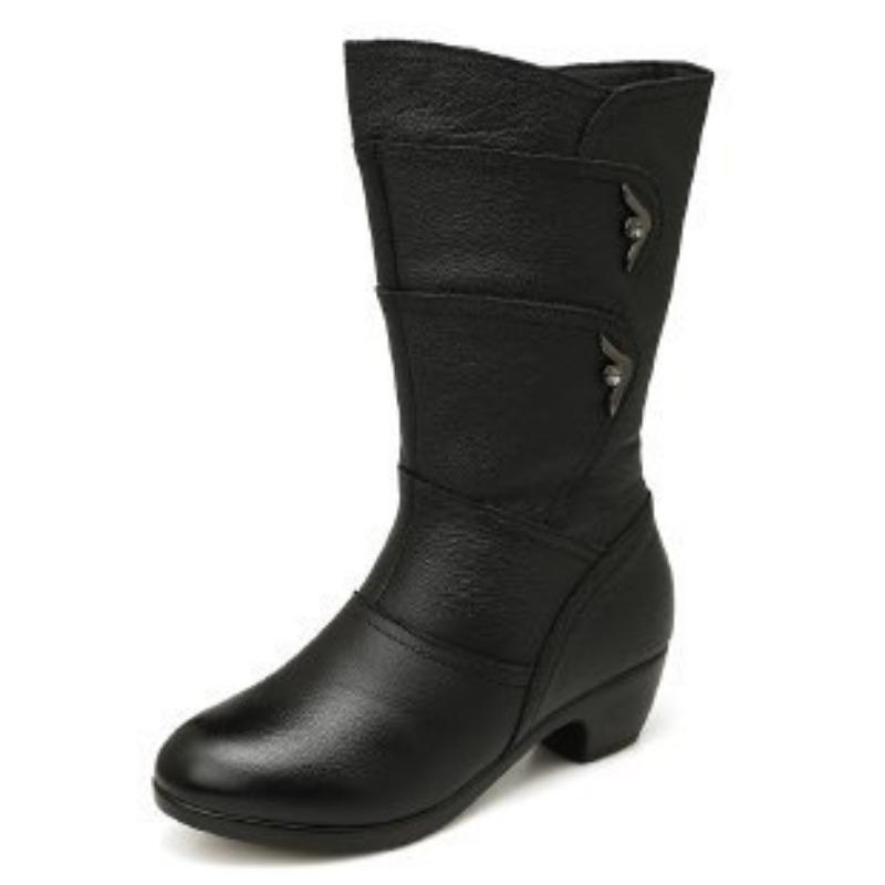 Winter New Medium Boots Fleece Thickened Thick Heel Mother Boots Side Zipper Women's Fashion Boots