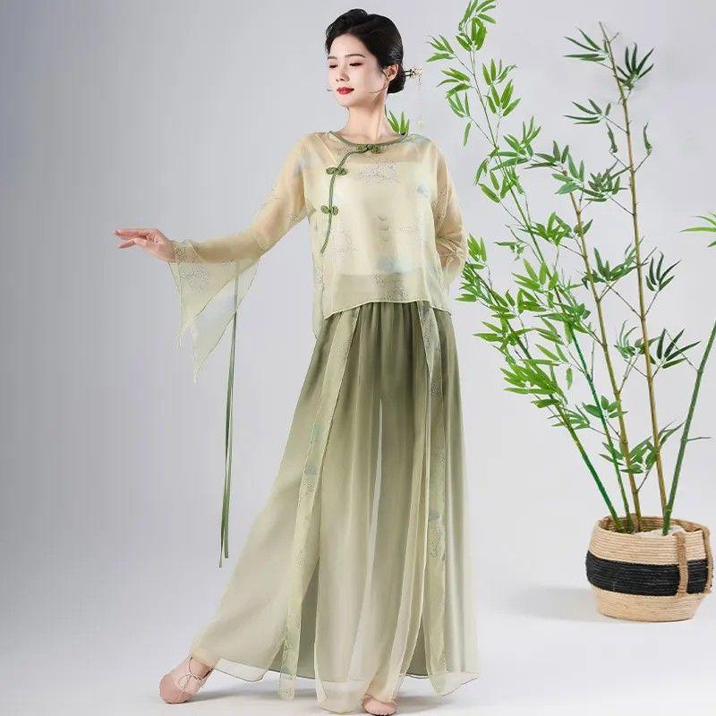 Klasyczny ubiór do tańca dla kobiet Eleganckie ubranie z szyfonu i gazy Chiński występ taneczny Etniczny kostium 
