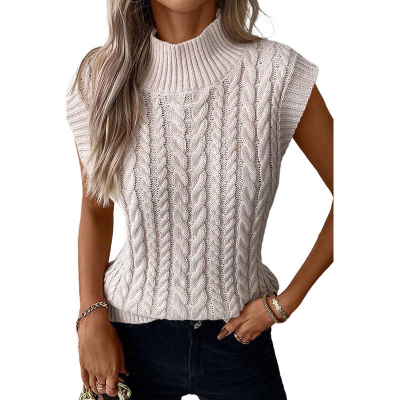 Women's Winter Sleeveless High Collar Vest Sweater - European & American Style, Solid Color