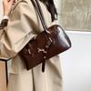 Vintage Leather Totes Bags with Gold Zipper Buckle Detail Handbag Convertible Shoulder Bag Fashion Crossbody Purse,underarm Bag