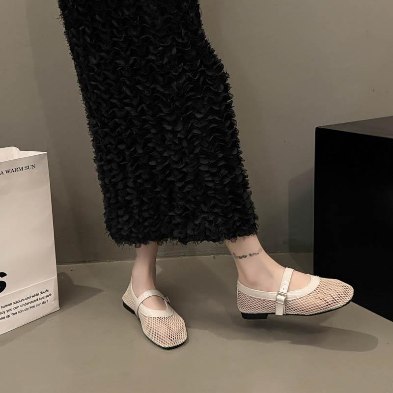 Fashion Weaving fishing net hollow ballet shoes for women in summer 2025, flat mesh mesh Mary Jane shoes, minimalist sandals