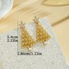 New Fashion Sweet Temperament Gold Color Christmas Tree Pendant Earrings for Women Christmas Light Luxury Shiny Party Jewelry