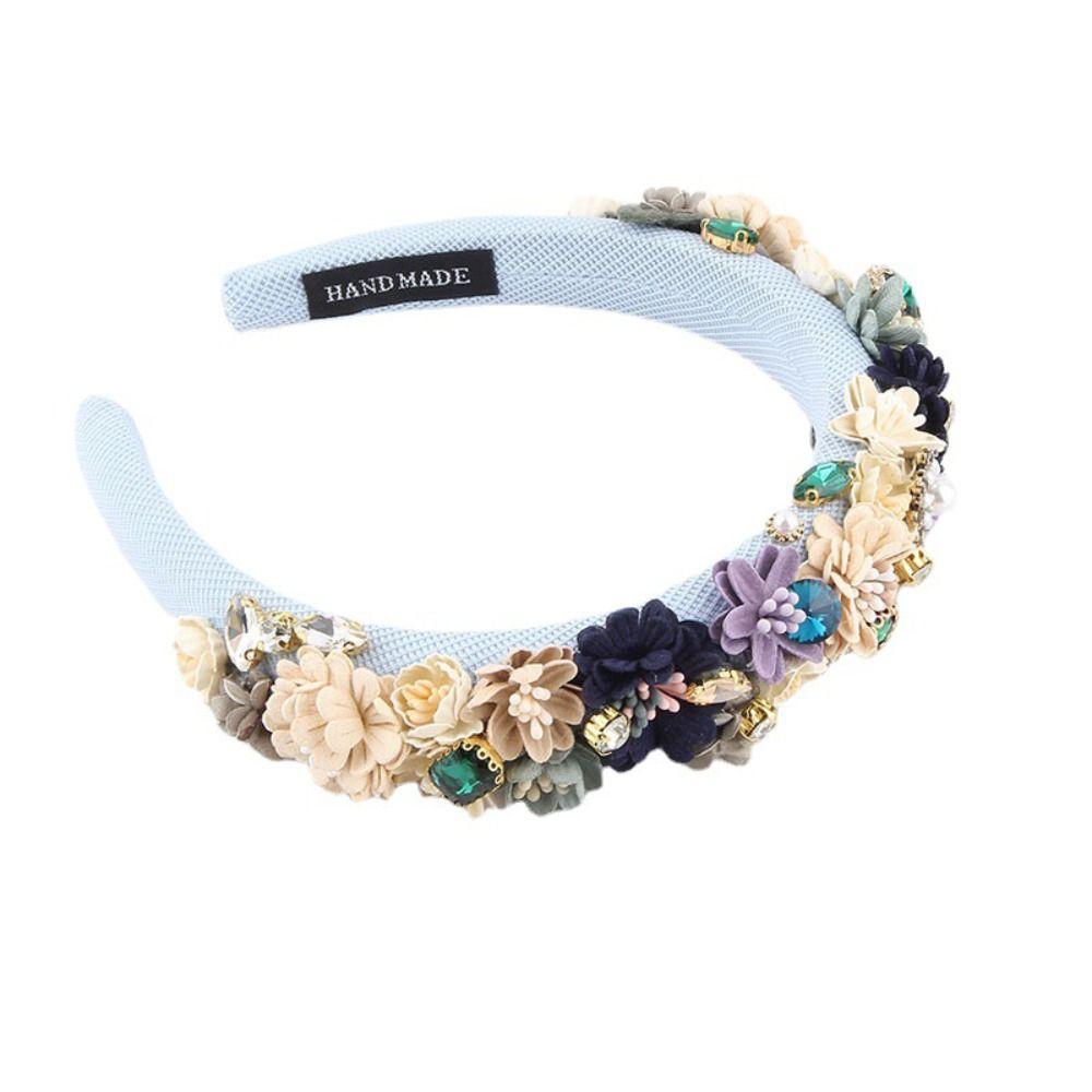 Handmade Sponge Dried Flower Headband Rhinestone Flower Hair Band For Women Girl