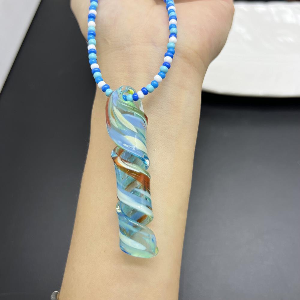 Blue Series Glass Rice Bead Necklace with Flower, Heart, and Starfish Pendants