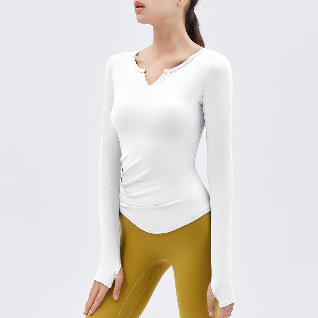 2023 Spring V-Neck Long Sleeve Yoga Top with Chest Pads - Women's Running and Fitness Wear