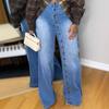 Pantaloni Jeans Larghi a Gamba Dritta a Vita Media con Multi Bottoni Streetwear a Vestibilità Larga da Donna per Primavera Abbigliamento Casual Quotidiano