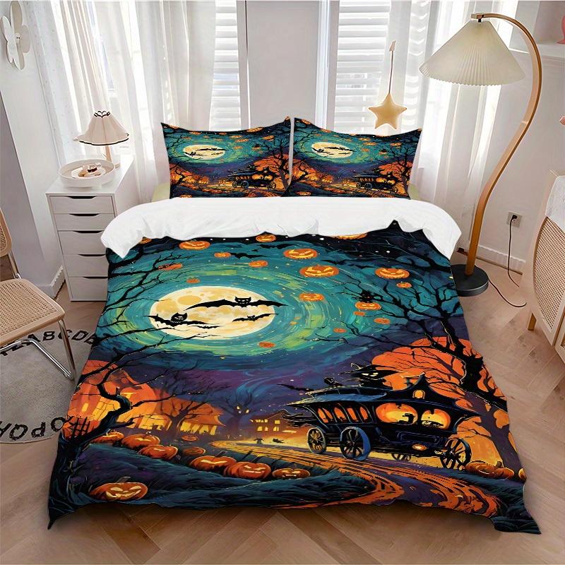 

3pcs Halloween Pumpkin 1Cover + 2Pillowcases, PillowInserts NotIncluded, Machine Washable, All - Season Use, Suitable for Bedroom Guest Room66 135x200cm