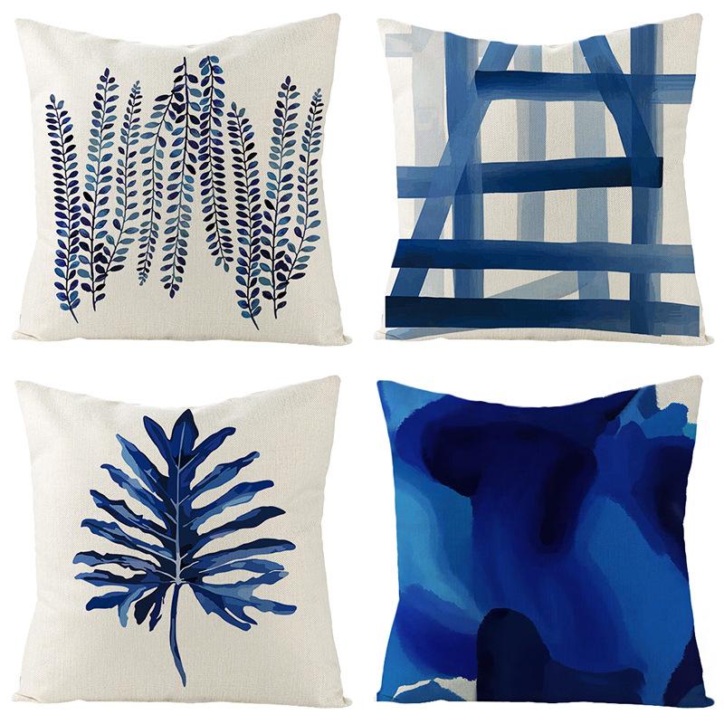 New Blue Geometric Linen Pillowcase Home Sofa Pillowcase