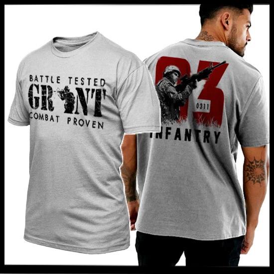 Infantry Grunt Stacking T-Shirt Army USA Flag Combat War Veteran Tee S-2XL 2XL
