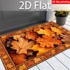 2D Flat Printing, 1pc Autumn Falling Leaves Checkered Bordered Mat, Comfortable And Soft Fleece Material, Machine Washable And Easy to Clean, Indoor A