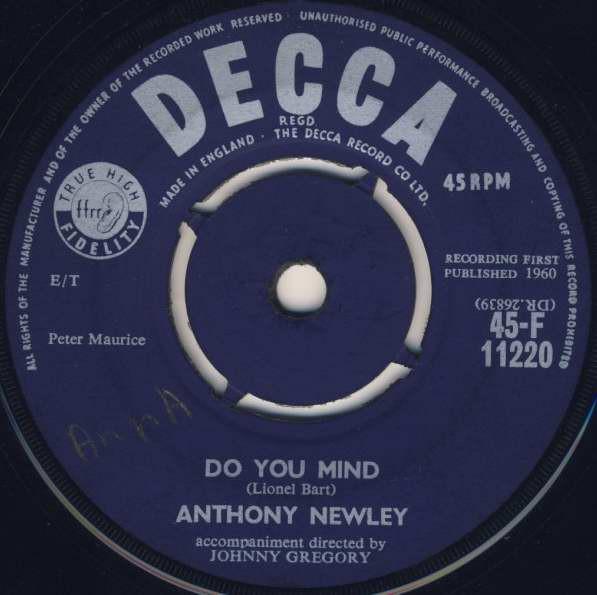 

7inch Record ANTHONY NEWLEY - Do You Mind 45F11220 Decca 1960 UK Pop Used