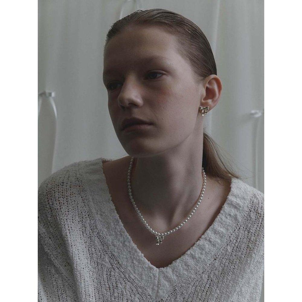 Ribbon Pearl Necklace - Silver