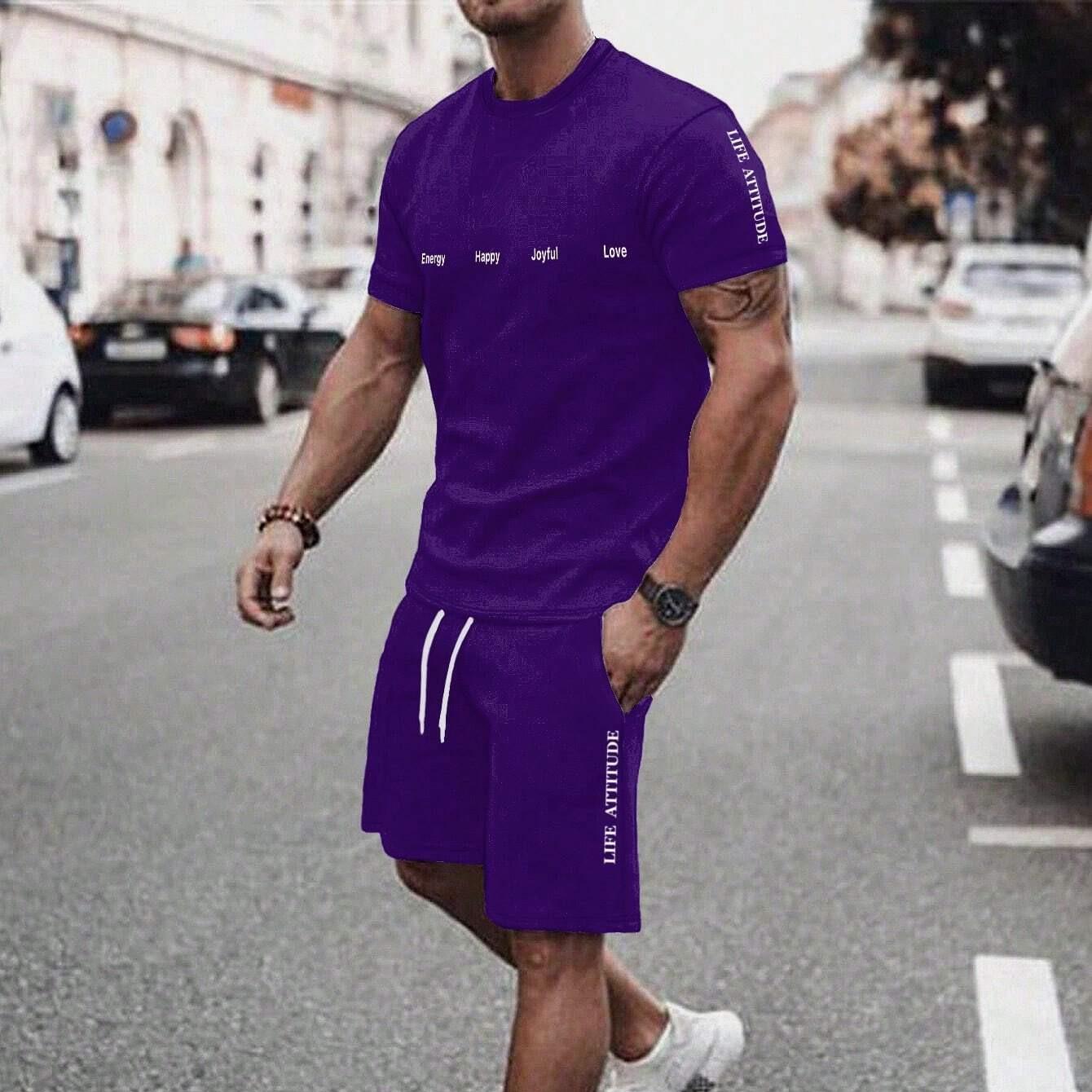 

Чоловічий комплект Manfinity Homme: футболка з круглим вирізом, коротким рукавом та принтом-літерами та шорти 3XL
