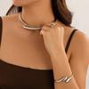 Metal Open Cuff Bangle Adjustable Women Rings Fashion Choker Necklace  Party Grunge Jewelry Set