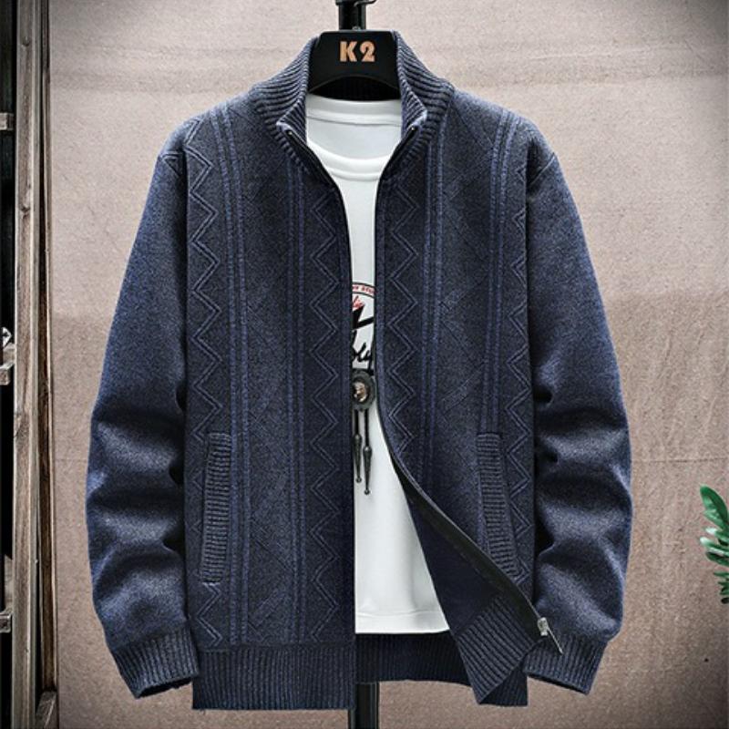 Men's Autumn Winter Cable Knit Zipper Cardigan - Thick Warm Casual Sweater for Men